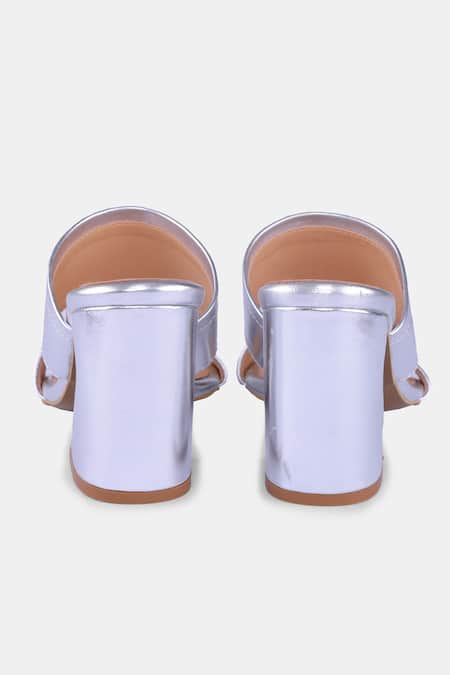 Buy_Heel Your Sole_Silver Embroidery Block Heels With Thread Detailing 