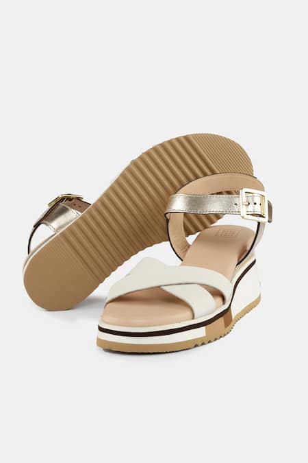 Heel Your Sole Gigi Round Toe Gold & White Wedges 