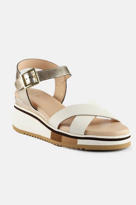 Heel Your Sole_Gold Gigi Round Toe And White Wedges _Online_at_Aza_Fashions