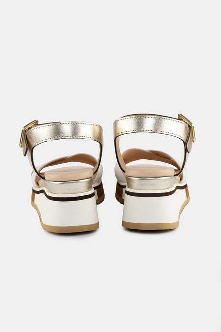 Buy_Heel Your Sole_Gold Gigi Round Toe And White Wedges 