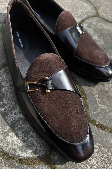 Buy Shradha Hedau Footwear Couture Brown Rayon, Suede Buckles Soren Tapered Toe Moccasins Online at Aza Fashions Buy_Shradha Hedau Footwear Couture_Brown Rayon, Suede Buckles Soren Tapered Toe Moccasins _Online_at_Aza_Fashions