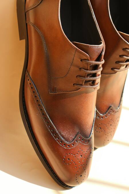 Shradha Hedau Footwear Couture_Brown Tan Tapered Toe Lace Up Moccasins _Online_at_Aza_Fashions