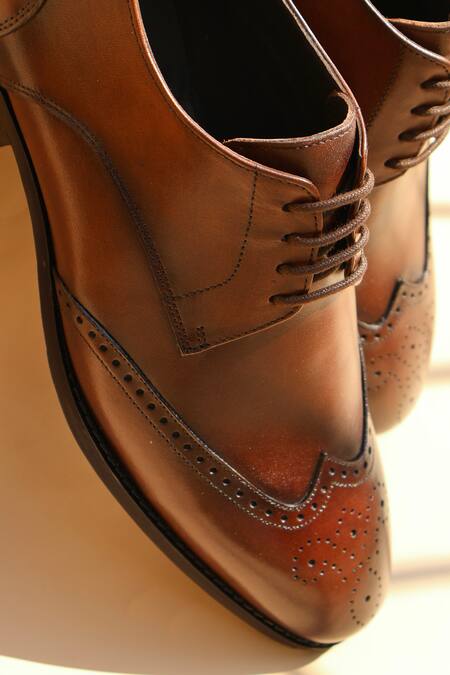 Buy_Shradha Hedau Footwear Couture_Brown Tan Tapered Toe Lace Up Moccasins _Online_at_Aza_Fashions