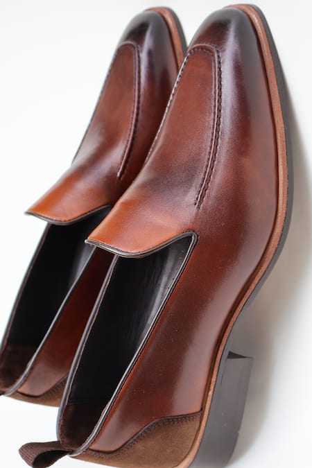 Shop_Shradha Hedau Footwear Couture_Brown Tapered Toe Moccasins _at_Aza_Fashions