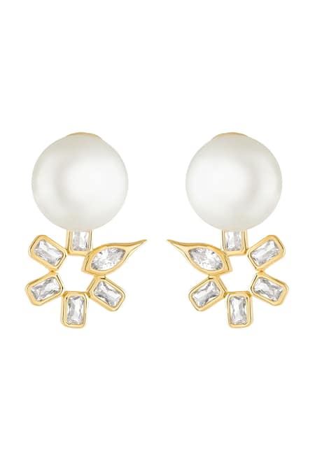 Isharya Cubic Zirconia Embellished Gold Studs 