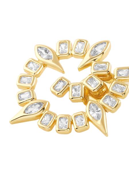 Shop_Isharya_Gold Plated Crystals, Cut Work Embellished Hoops_Online_at_Aza_Fashions