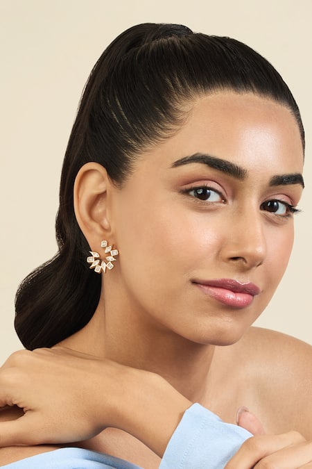 ISHARYA Crystal Stone Gold Hoops 