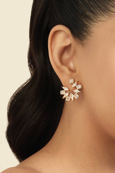 Isharya_Gold Plated Crystals, Cut Work Stone Hoops_Online_at_Aza_Fashions