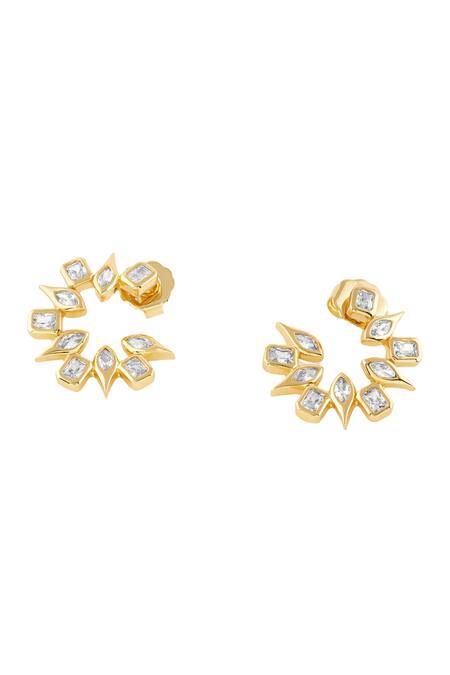 Buy_Isharya_Gold Plated Crystals, Cut Work Stone Hoops_Online_at_Aza_Fashions