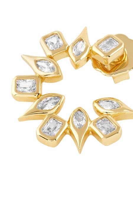 Shop_Isharya_Gold Plated Crystals, Cut Work Stone Hoops_Online_at_Aza_Fashions