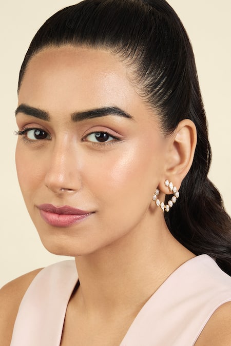 Isharya Stone Studded Square Hoops 