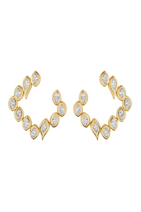 Shop_Isharya_Gold Plated Crystals, Cut Work, Stones Studded Square Hoops _at_Aza_Fashions