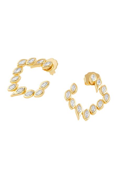 Buy_Isharya_Gold Plated Crystals, Cut Work, Stones Studded Square Hoops _Online_at_Aza_Fashions