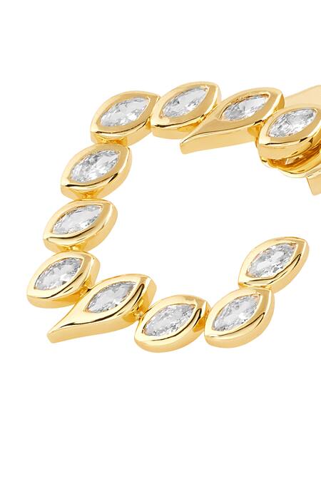 Shop_Isharya_Gold Plated Crystals, Cut Work, Stones Studded Square Hoops _Online_at_Aza_Fashions