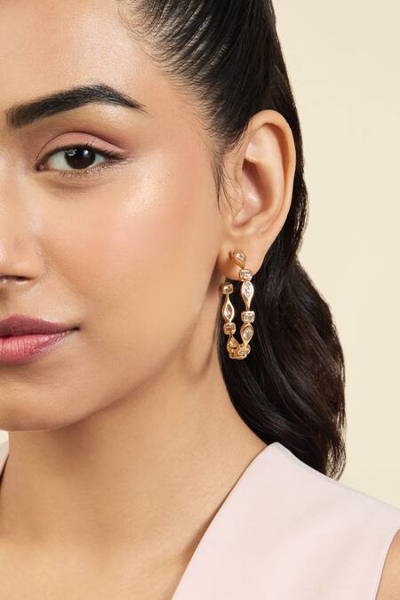 Isharya_Gold Plated Crystals Embellished Hoops_Online_at_Aza_Fashions