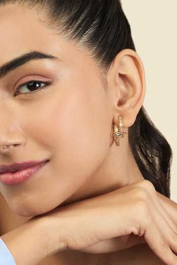 Isharya_Gold Plated Crystals, Cut Work, Stones Embellished Eye Motif Hoops _Online_at_Aza_Fashions