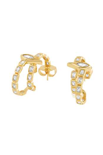Buy_Isharya_Gold Plated Crystals, Cut Work, Stones Embellished Eye Motif Hoops _Online_at_Aza_Fashions