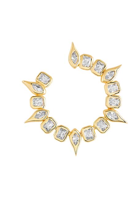 Isharya_Gold Plated Crystals, Cut Work, Stones Embellished Spiral Stud Earrings_Online_at_Aza_Fashions