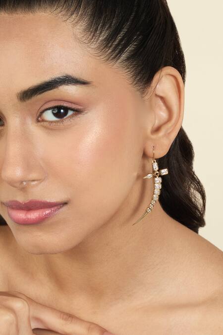 Isharya Gold Plated Crystals, Cut Work, Stones Cubic Zirconia Sword Danglers Online at Aza Fashions Isharya_Gold Plated Crystals, Cut Work, Stones Cubic Zirconia Sword Danglers_Online_at_Aza_Fashions