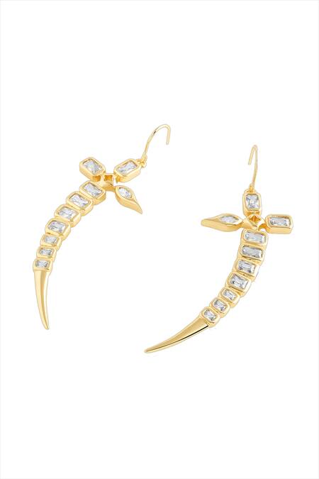Buy Isharya Gold Plated Crystals, Cut Work, Stones Cubic Zirconia Sword Danglers Online at Aza Fashions Buy_Isharya_Gold Plated Crystals, Cut Work, Stones Cubic Zirconia Sword Danglers_Online_at_Aza_Fashions