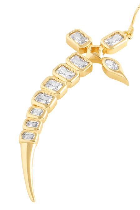 Shop Isharya Gold Plated Crystals, Cut Work, Stones Cubic Zirconia Sword Danglers Online at Aza Fashions Shop_Isharya_Gold Plated Crystals, Cut Work, Stones Cubic Zirconia Sword Danglers_Online_at_Aza_Fashions