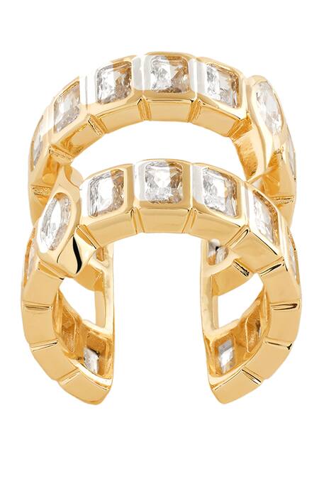 Buy_Isharya_Gold Plated Crystals, Stones Cubic Zirconia Embellished Ring _Online_at_Aza_Fashions