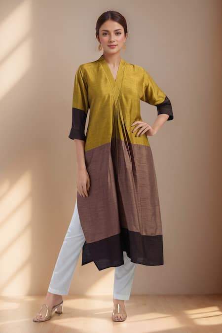 Raffine Colorblock Straight Kurta & Pant Set 