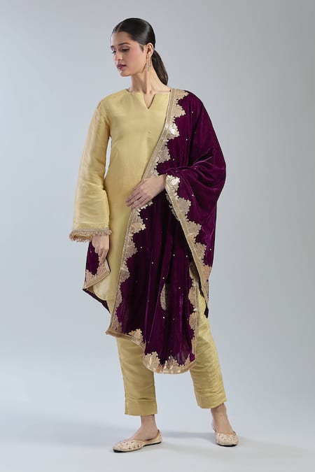 Shop Naintara Bajaj Wine Velvet Gota Patti Mandala Embroidered Dupatta at Aza Fashions Shop_Naintara Bajaj_Wine Velvet Gota Patti Mandala Embroidered Dupatta _at_Aza_Fashions