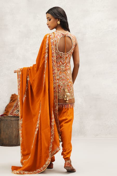 Kapda Dori Orange Satin, Chiffon, Crepe, Cotton Embroidery, Floral Kurta And Dhoti Pant Set Online at Aza Fashions Kapda Dori_Orange Satin, Chiffon, Crepe, Cotton Embroidery, Floral Kurta And Dhoti Pant Set _Online_at_Aza_Fashions