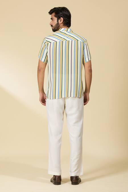 Shop_Ewoke_White Tencel Stripe Shirt _at_Aza_Fashions