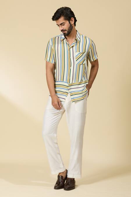 Buy_Ewoke_White Tencel Stripe Shirt _Online_at_Aza_Fashions