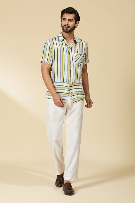 Shop_Ewoke_White Tencel Stripe Shirt _Online_at_Aza_Fashions