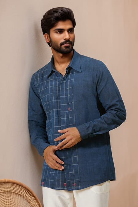 Ewoke Geometric Checkered Blue Shirt