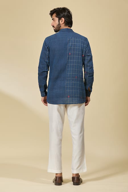Ewoke Geometric Checkered Blue Shirt