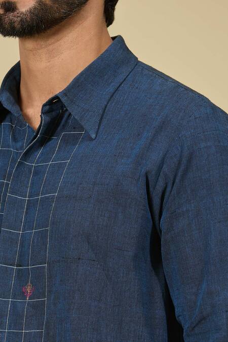 Ewoke Blue Cotton Geometric Checkered Shirt Online at Aza Fashions Ewoke_Blue Cotton Geometric Checkered Shirt _Online_at_Aza_Fashions