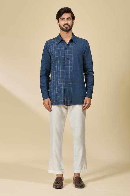 Buy Ewoke Blue Cotton Geometric Checkered Shirt Buy_Ewoke_Blue Cotton Geometric Checkered Shirt