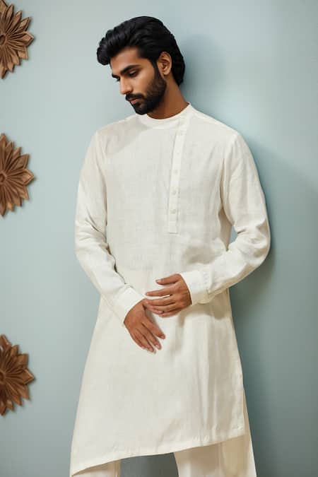 EWOKE White Asymmetric Hemp Kurta 