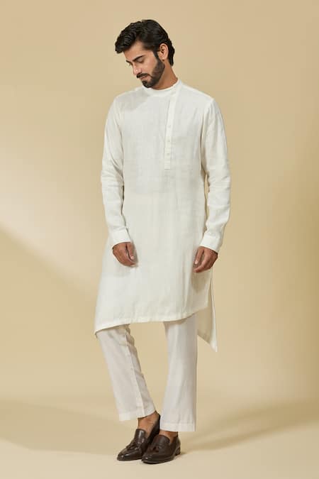 Buy_Ewoke_White Hemp Asymmetric Kurta _Online_at_Aza_Fashions
