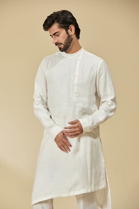 Ewoke_White Hemp Asymmetric Kurta _at_Aza_Fashions