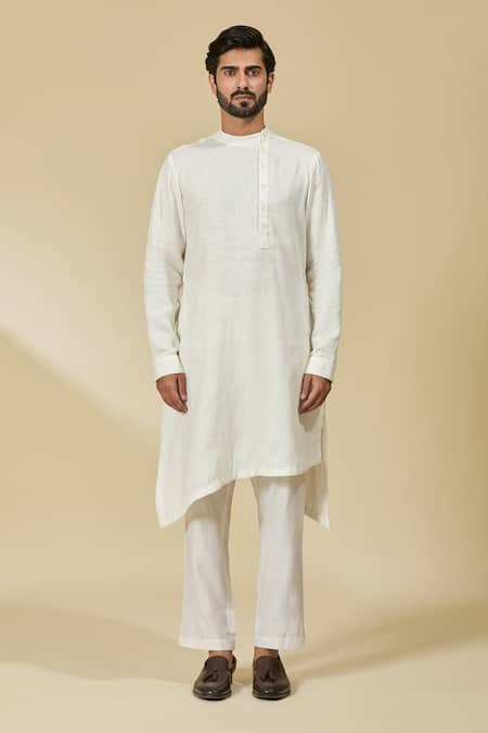 Buy_Ewoke_White Hemp Asymmetric Kurta 