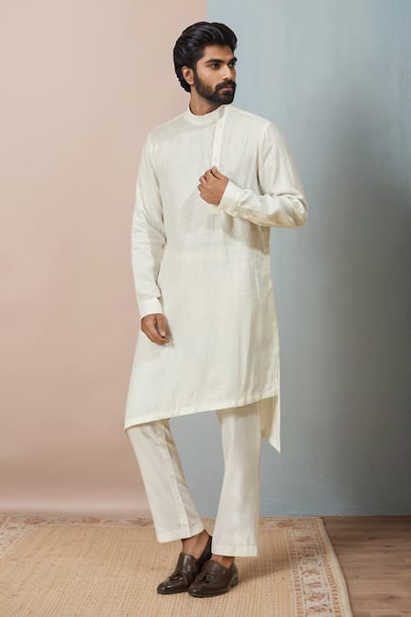 Shop_Ewoke_White Hemp Asymmetric Kurta 