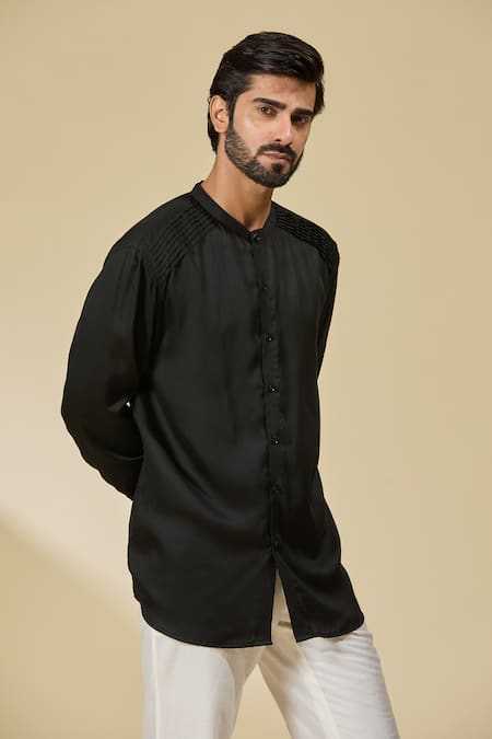 EWOKE_Black Tencel Solid Shirt _Online_at_Aza_Fashions