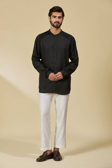 Shop_EWOKE_Black Tencel Solid Shirt _Online_at_Aza_Fashions