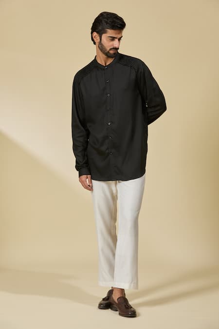 EWOKE_Black Tencel Solid Shirt _at_Aza_Fashions