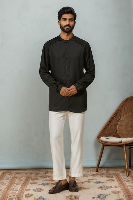 Shop_EWOKE_Black Tencel Solid Shirt 