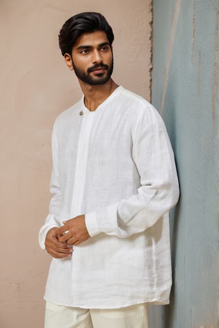 EWOKE White Hemp Closed Neck Shirt 