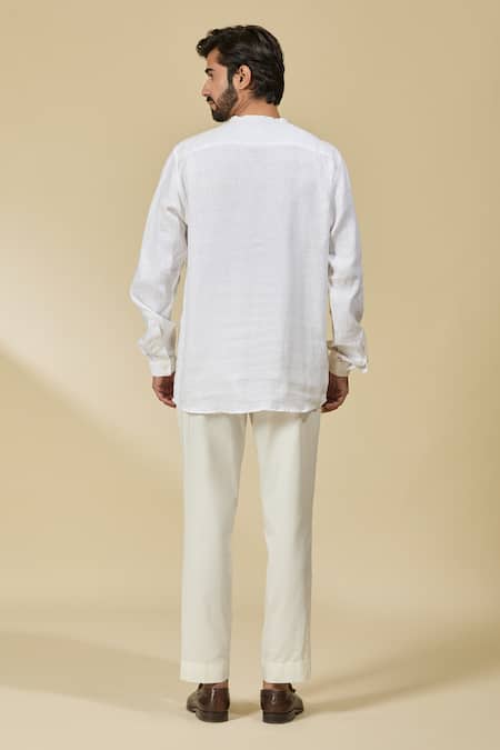 Shop Ewoke White Hemp Closed Neck Shirt at Aza Fashions Shop_Ewoke_White Hemp Closed Neck Shirt _at_Aza_Fashions