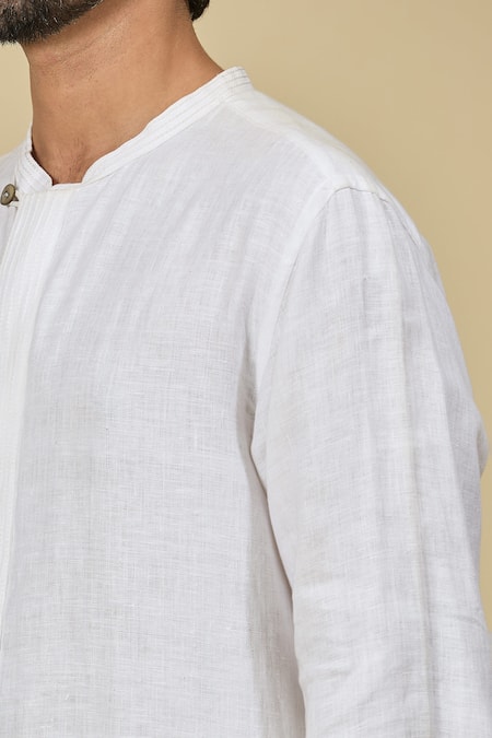 Ewoke White Hemp Closed Neck Shirt Online at Aza Fashions Ewoke_White Hemp Closed Neck Shirt _Online_at_Aza_Fashions
