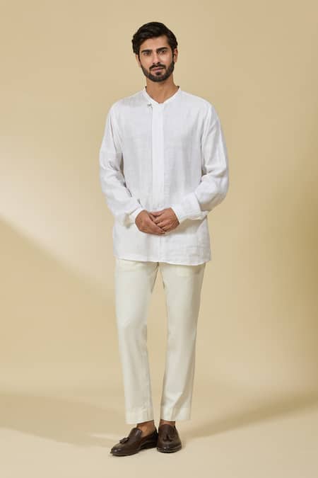 Buy Ewoke White Hemp Closed Neck Shirt Online at Aza Fashions Buy_Ewoke_White Hemp Closed Neck Shirt _Online_at_Aza_Fashions