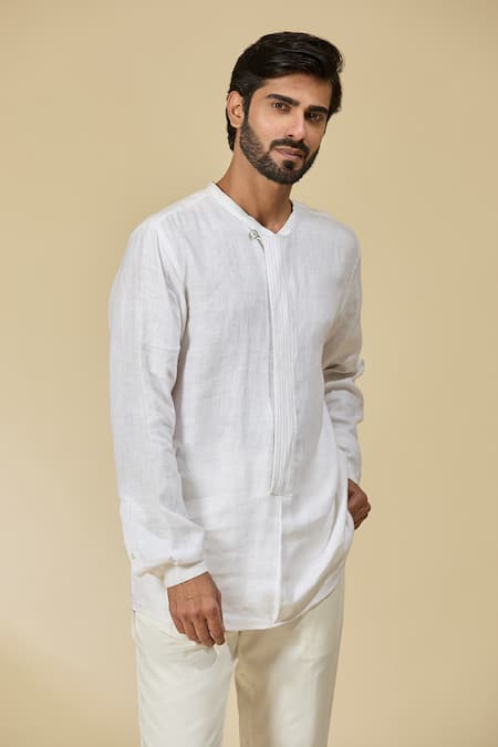 Shop Ewoke White Hemp Closed Neck Shirt Online at Aza Fashions Shop_Ewoke_White Hemp Closed Neck Shirt _Online_at_Aza_Fashions